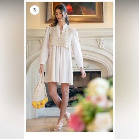 NWT- Marlow White Long Sleeve dress with removable Crochet Vest - Picture 3 of 9